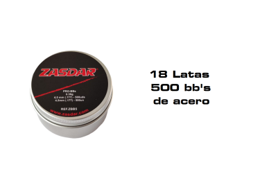 Caja 18 unid. Steel  Bbs 4,5 mm.  Zasdar Lata 500 u.