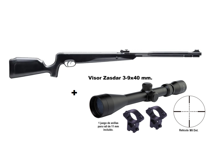 Carabina aire comprimido Snowpeak - Zasdar GU1200S Gas Piston. Calibre 5,5 mm con visor 3-9x40 mm.