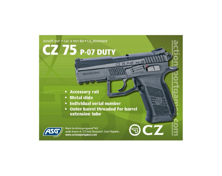 Pistola CZ75 P-07 Duty Negra blowback corredera metalica - 6 mm Co2