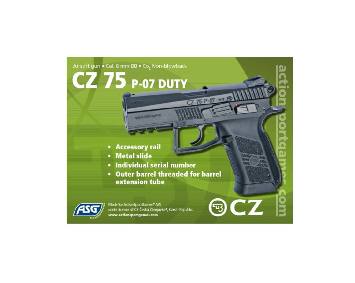 Pistola CZ75 P-07 Duty Negra corredera metalica - 6 mm Co2