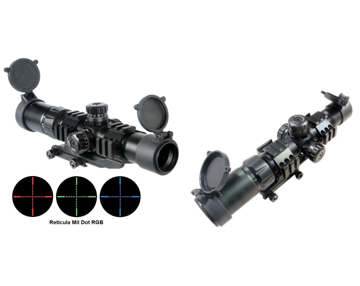 Visor táctico Zasdar 1,5-4x30 mm. Retícula Mildot RGB  iluminada.
