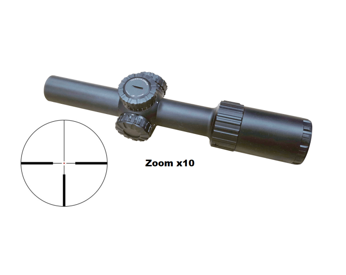 Visor Zasdar 1-10x24 mm. Retícula 4 con punto central iluminado.