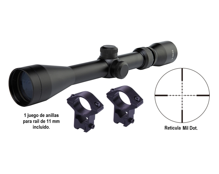 Visor Zasdar 3-9X40 mm. Ret. Mildot no iluminada con anillas 11mm