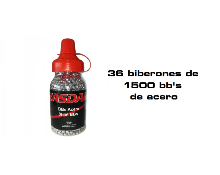 Caja 36 unid. Steel  Bbs 4,5 mm.  Zasdar biberón 1.500 u.
