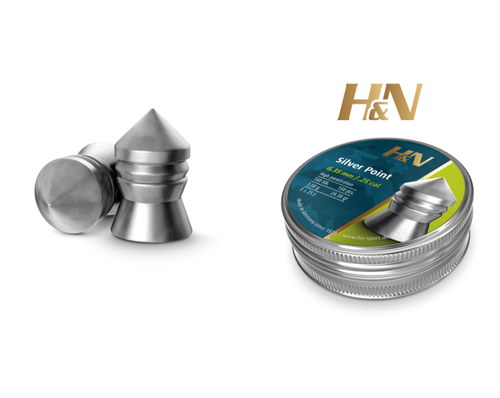 Balines H&N Silver Point cal. 6,35 mm. Lata de 150 uds. de 1,58 g.