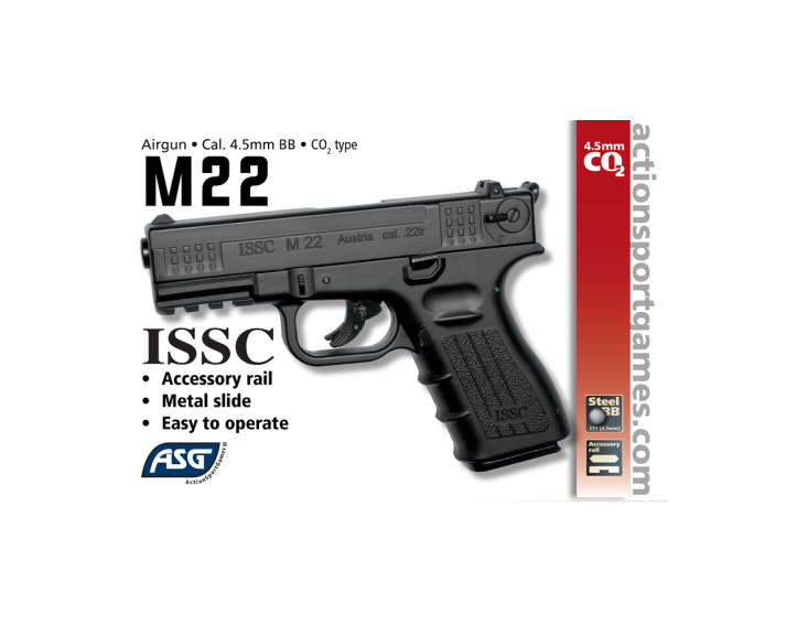 Pistola ASG ISSC M22 con blowBack. Color negro - 4,5 mm Co2